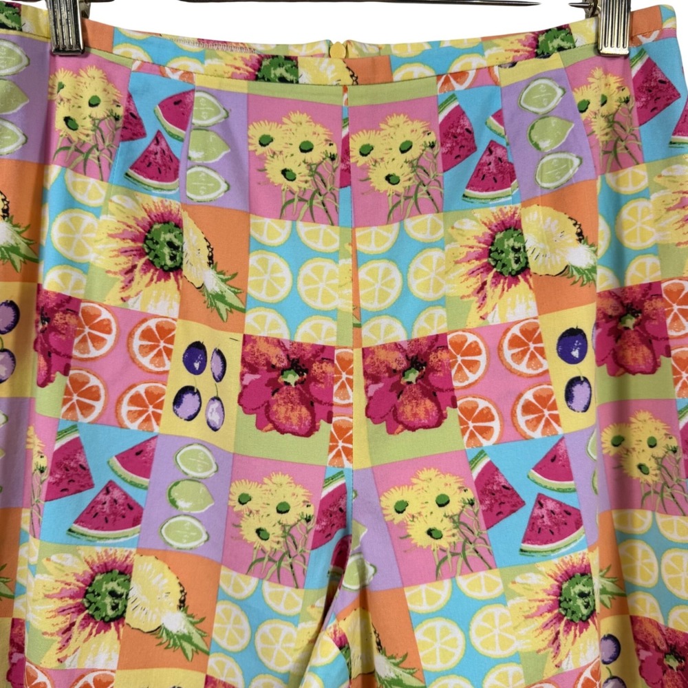 Sharon Young Vintage Fruit Floral Patchwork Print Straight Leg Pants Multicolor - Picture 2 of 8